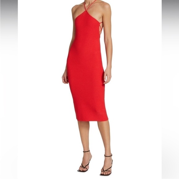 The Sei Strappy Knit Halter Midi Dress Red NWT - Picture 2 of 7